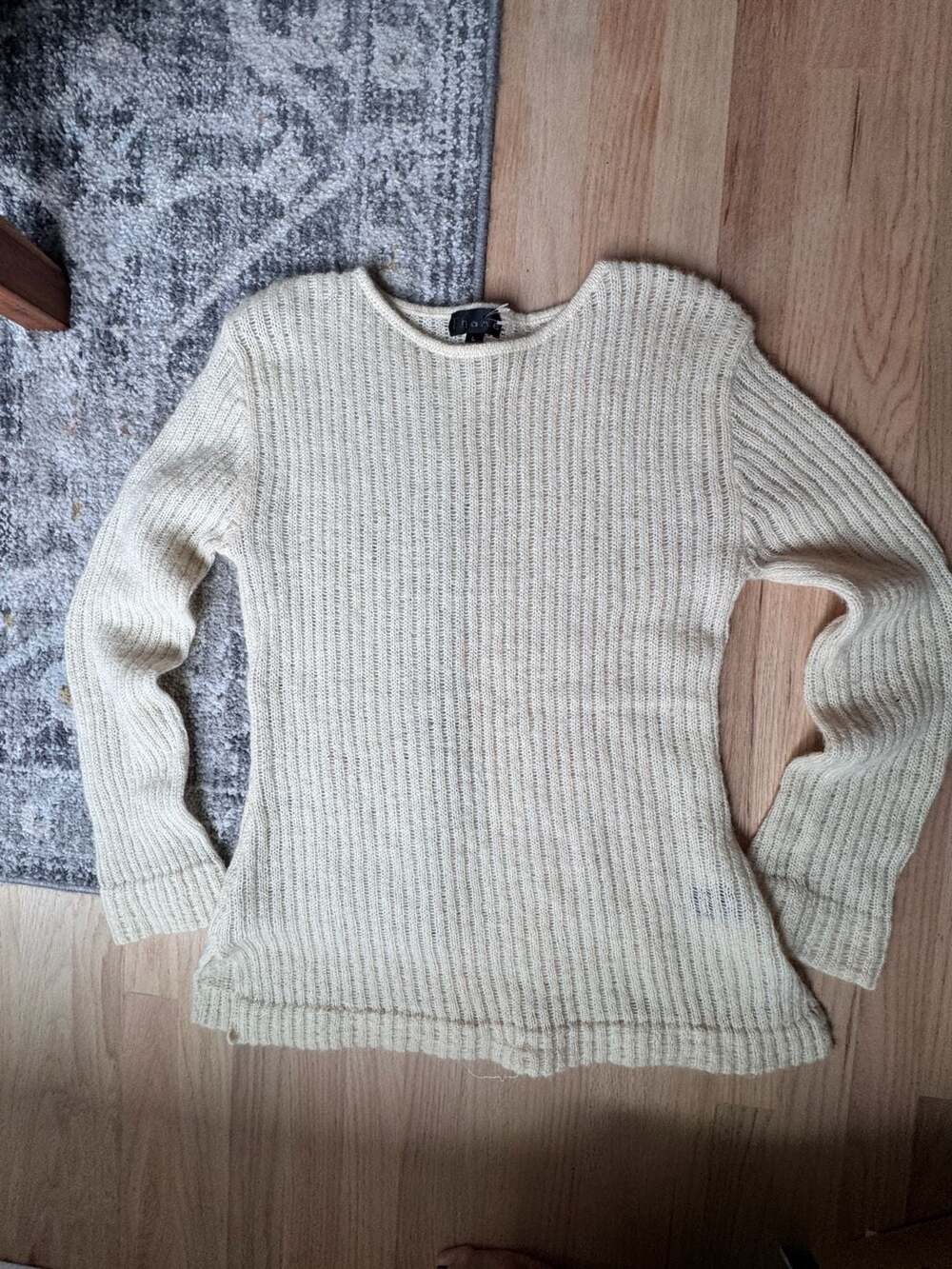 Theme Mohair Blend Ribbed Knit Cream Sweater Sz L. Cottagecore Grandmacore vibe